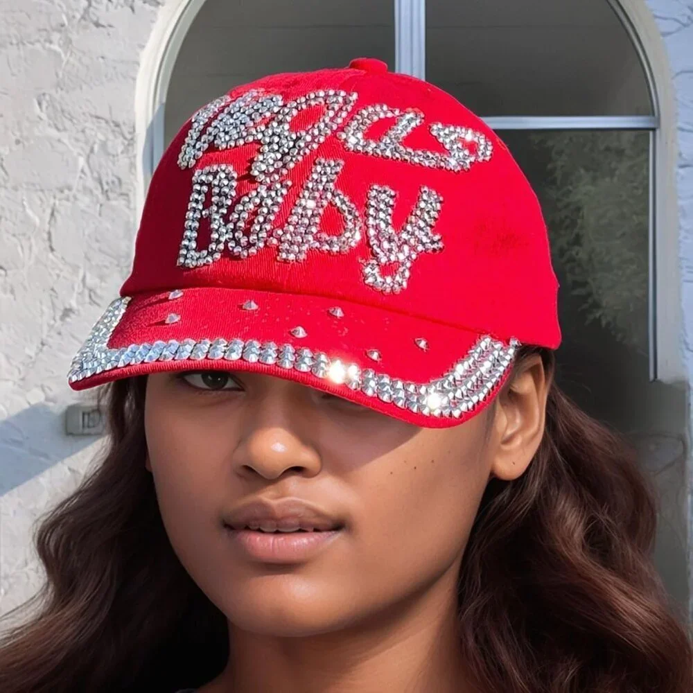 Women's Rhinestone Baseball Cap Bedazzled Distressed Denim Gift - Picture 9 of 9